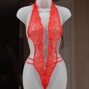 Oh LA LA Cheri crotchless Lace Teddy Red brand new